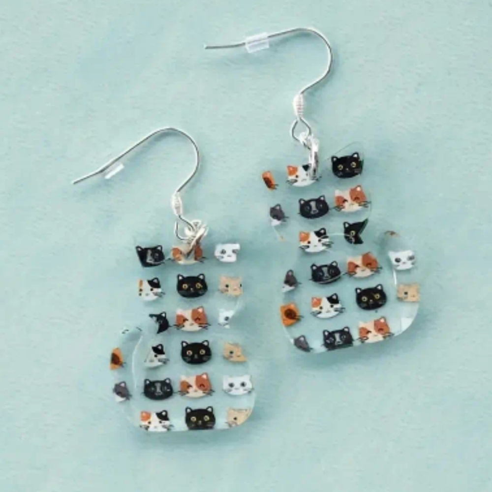Black and White Cat Drop Earrings